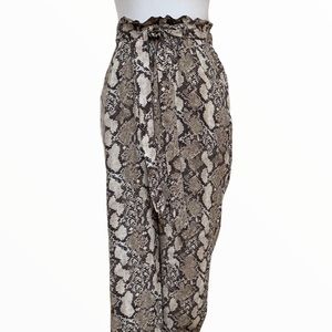 H&M SNAKESKIN BOHO BAGGY LOOSE FIT PULL ON ELASTIC WAISTBAND ANKLE PANTS